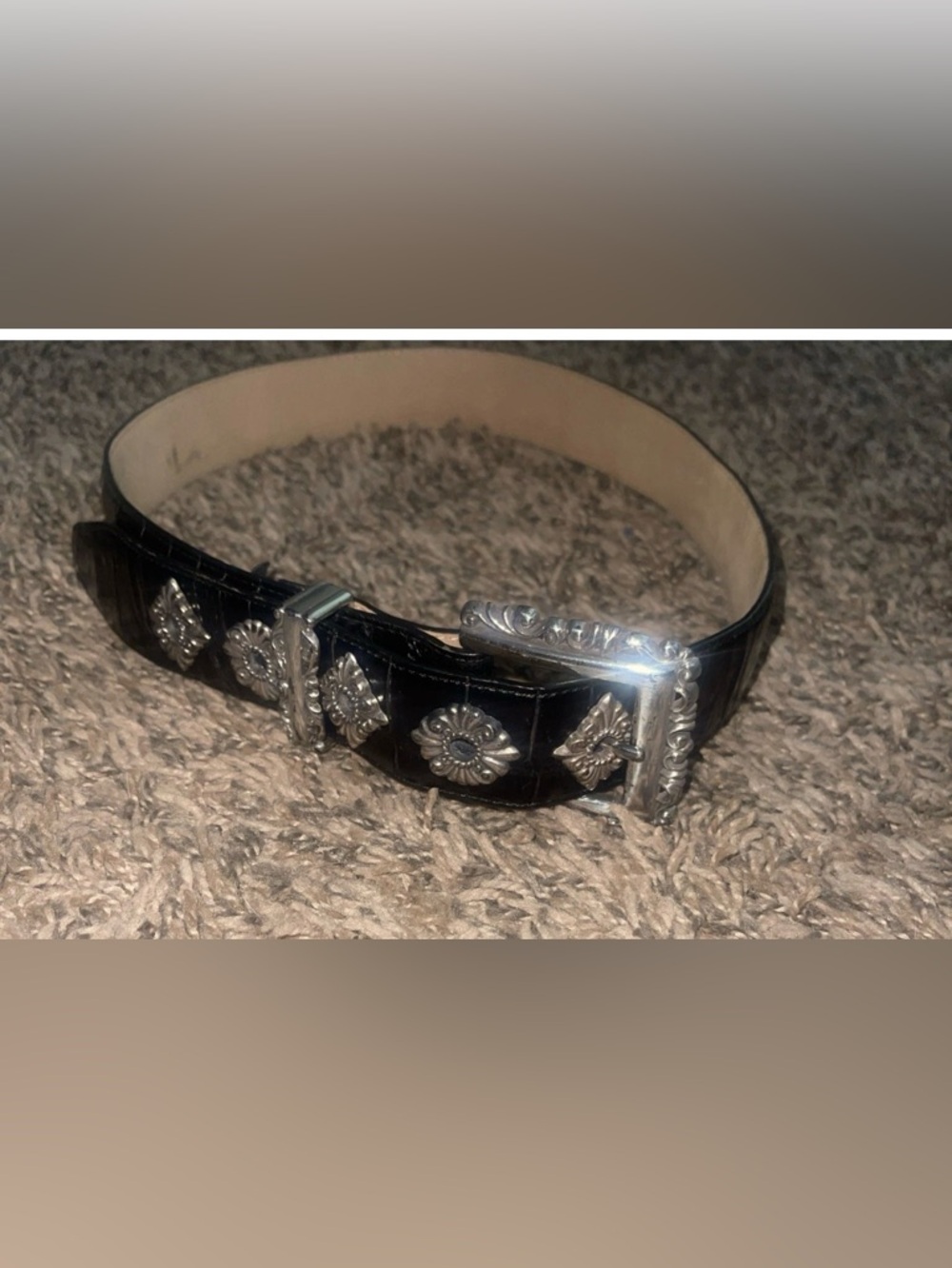 Brighton Black Leather Belt Crocodile Beaded Medium 49703